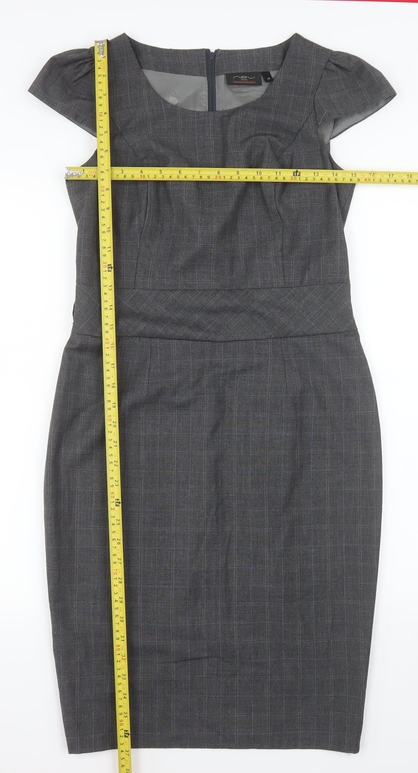 New Look Women’s Grey Check Sheath Work Dress Size 10