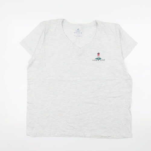 Cuffy's Women's Grey Relaxed Fit V-Neck Cape Cod Cotton T-Shirt Size L