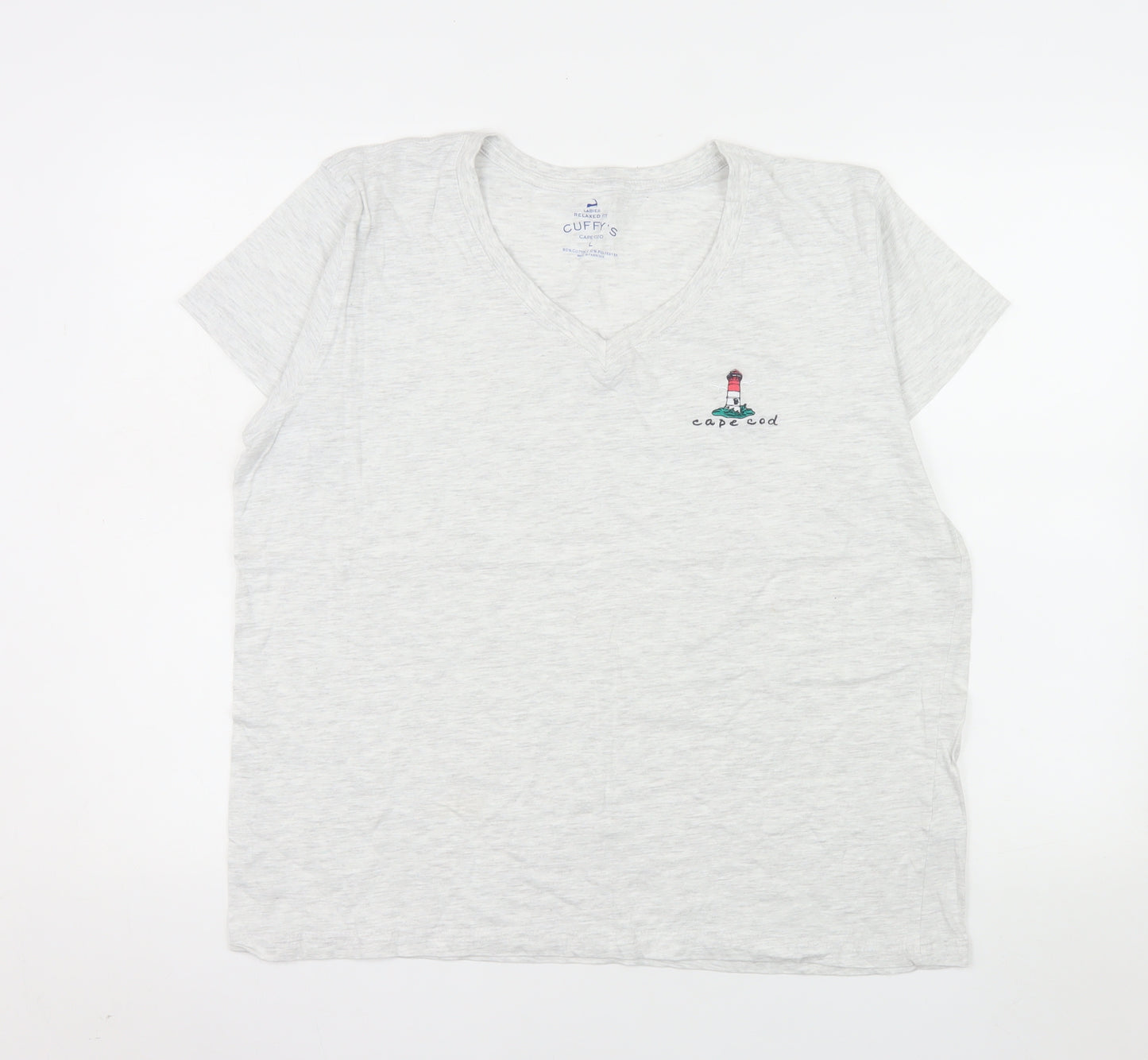 Cuffy's Women's Grey Relaxed Fit V-Neck Cape Cod Cotton T-Shirt Size L