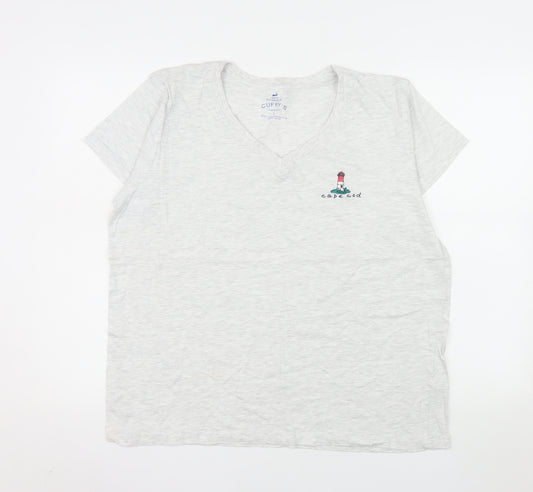 Cuffy's Women's Grey Relaxed Fit V-Neck Cape Cod Cotton T-Shirt Size L