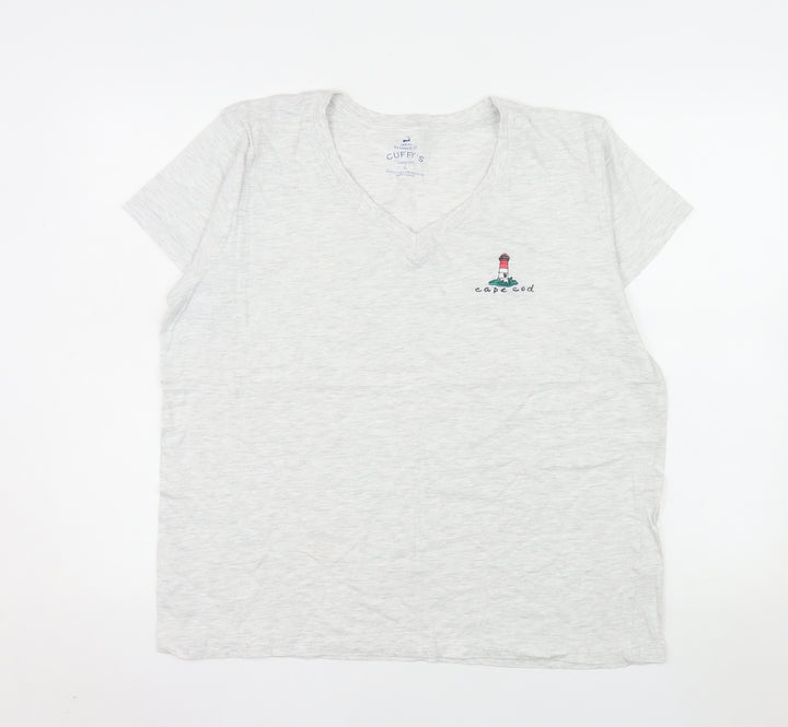 Cuffy's Women's Grey Relaxed Fit V-Neck Cape Cod Cotton T-Shirt Size L