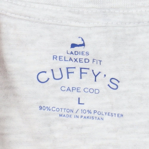 Cuffy's Women's Grey Relaxed Fit V-Neck Cape Cod Cotton T-Shirt Size L