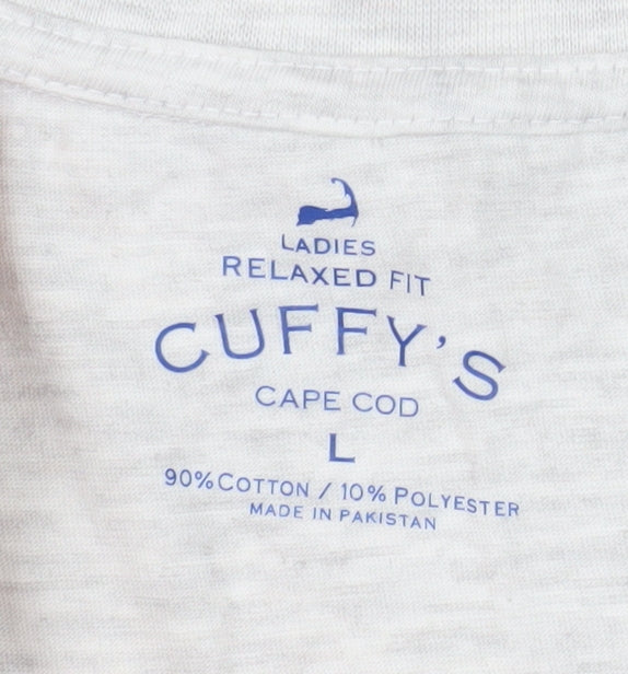 Cuffy's Women's Grey Relaxed Fit V-Neck Cape Cod Cotton T-Shirt Size L