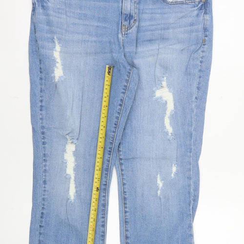 Jennifer Lopez Womens Blue Capri Jeans Size 12 Distressed Denim