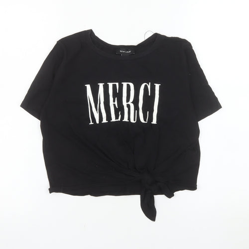 New Look Women's Black Merci Cropped Tie Front Cotton T-Shirt Size S