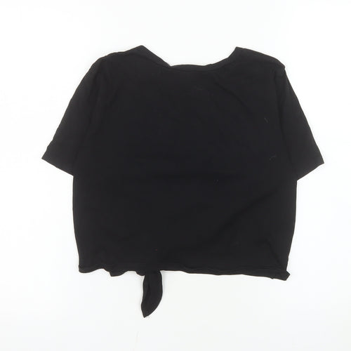 New Look Women's Black Merci Cropped Tie Front Cotton T-Shirt Size S