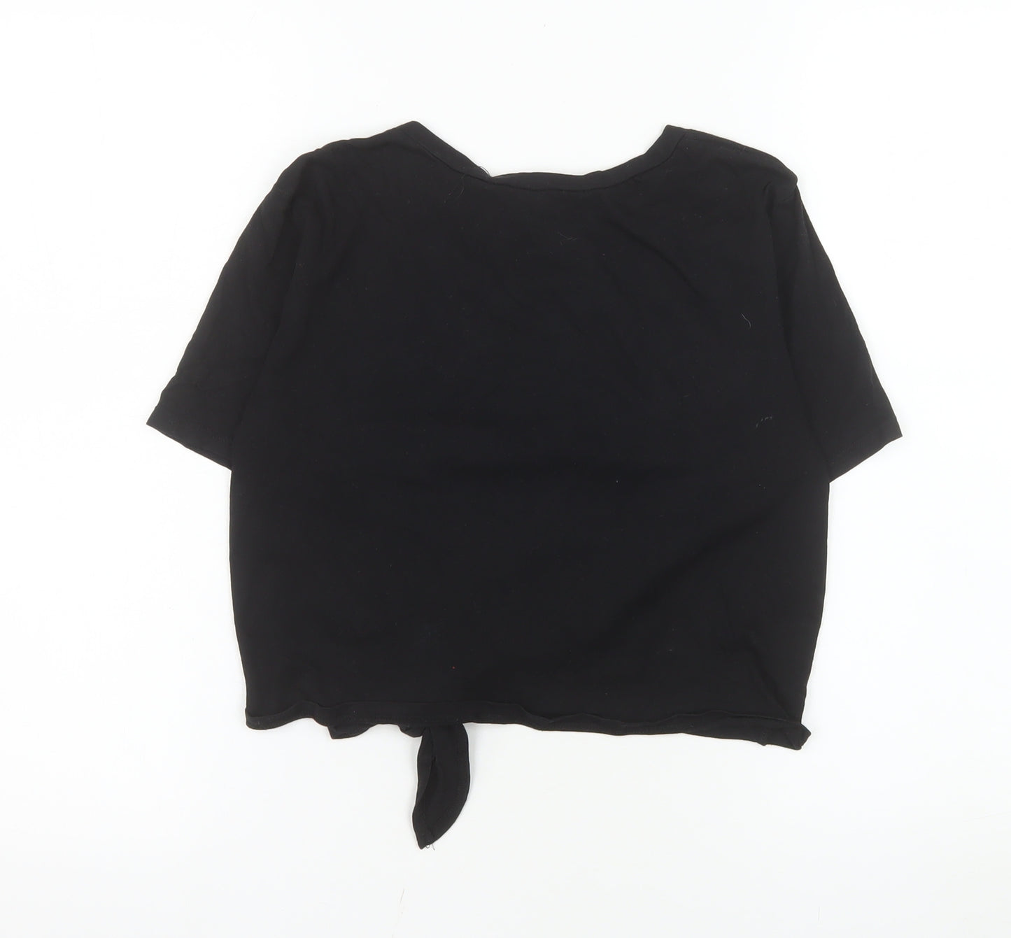 New Look Women's Black Merci Cropped Tie Front Cotton T-Shirt Size S