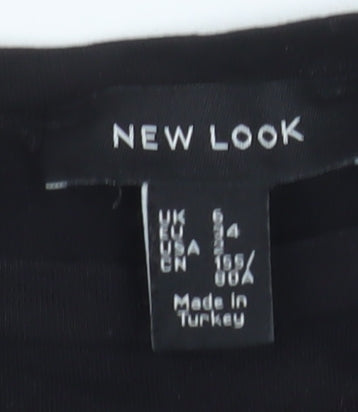 New Look Women's Black Merci Cropped Tie Front Cotton T-Shirt Size S