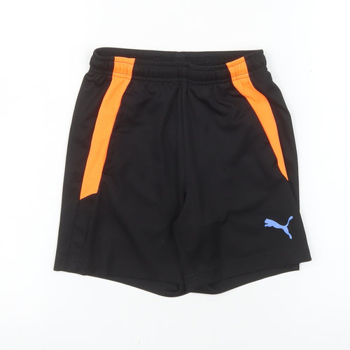 Puma Boys Black Orange Athletic Sports Shorts 9-10 Years