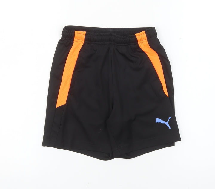 Puma Boys Black Orange Athletic Sports Shorts 9-10 Years