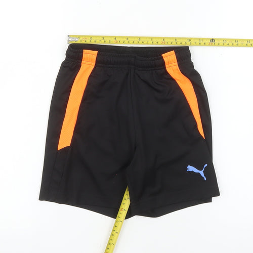 Puma Boys Black Orange Athletic Sports Shorts 9-10 Years