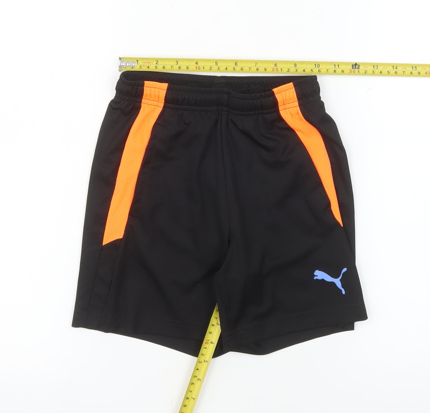 Puma Boys Black Orange Athletic Sports Shorts 9-10 Years