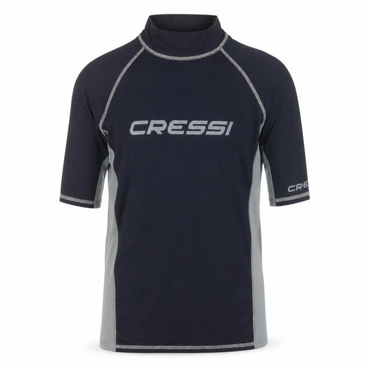 Front view of Cressi Men's Black & Grey XS Rash Guard UV 50+ Swim Top