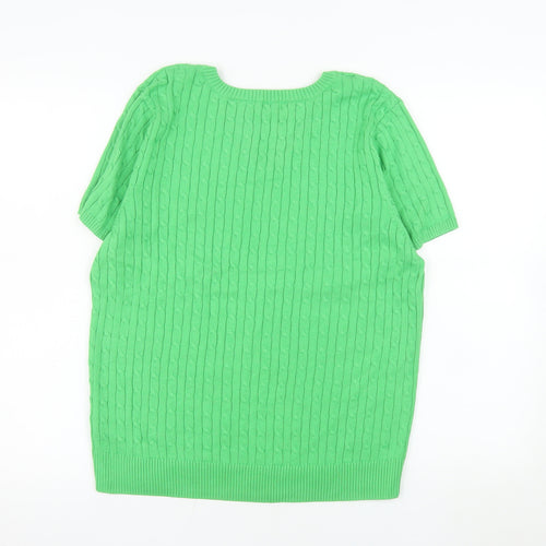 Jeanne Pierre Women's Green V-Neck Cable Knit Cotton Jumper XL
