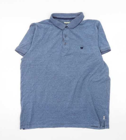 Wrangler Men's Blue Striped Cotton Stretch Polo Shirt XL