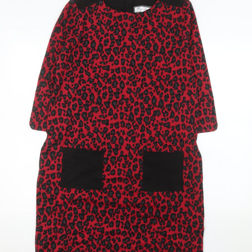 Paco Boutique Women's Red Leopard Print Shift Dress Size 12