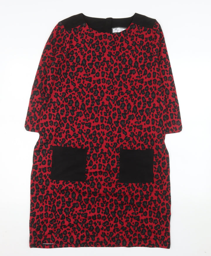 Paco Boutique Women's Red Leopard Print Shift Dress Size 12