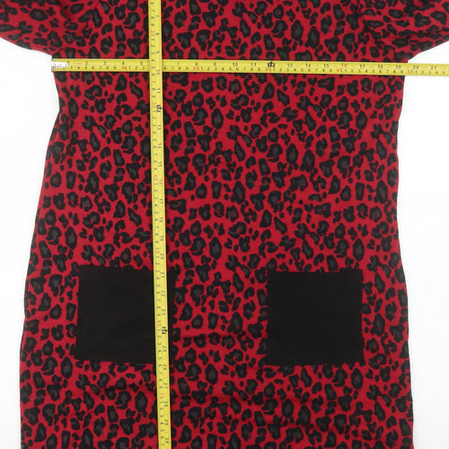 Paco Boutique Women's Red Leopard Print Shift Dress Size 12