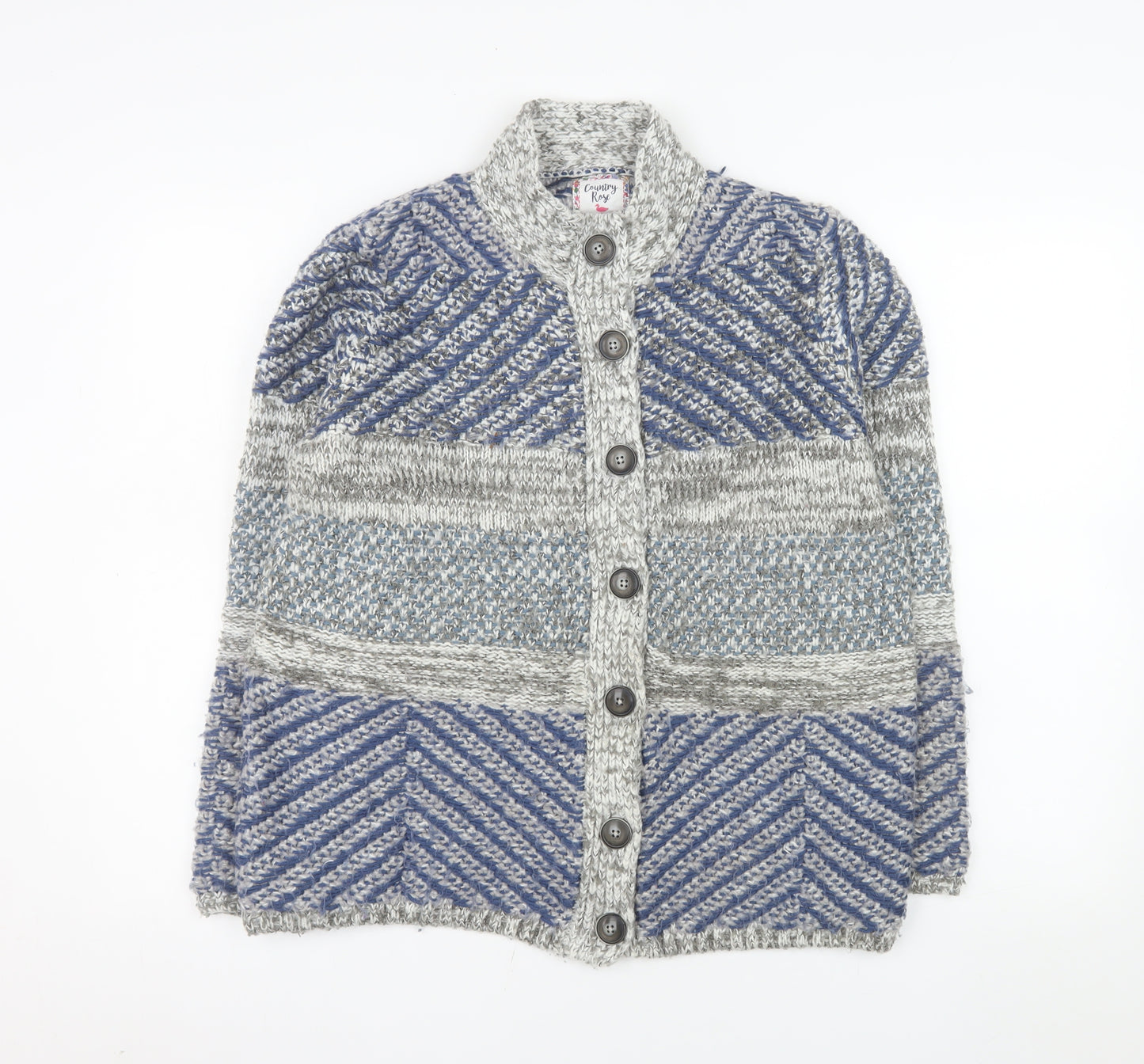 Country Rose Women's Blue Geometric Chunky Knit Cardigan M