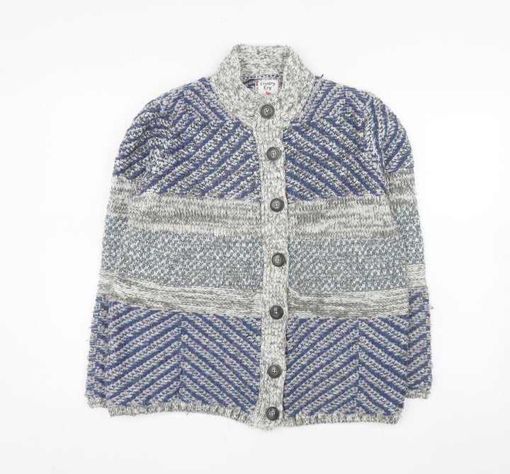 Country Rose Women's Blue Geometric Chunky Knit Cardigan M