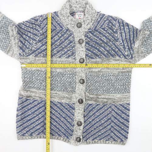 Country Rose Women's Blue Geometric Chunky Knit Cardigan M