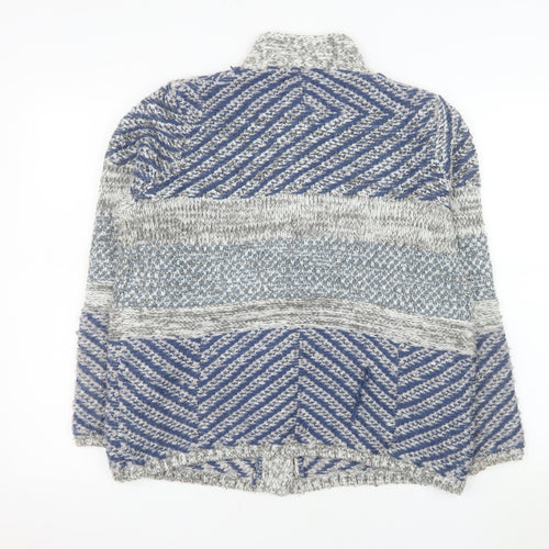 Country Rose Women's Blue Geometric Chunky Knit Cardigan M