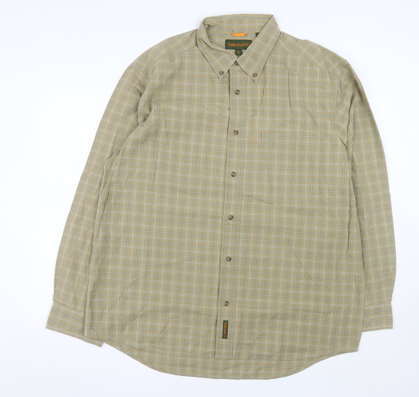 Timberland Men’s Beige Check Long Sleeve Button-Up Cotton Shirt XL