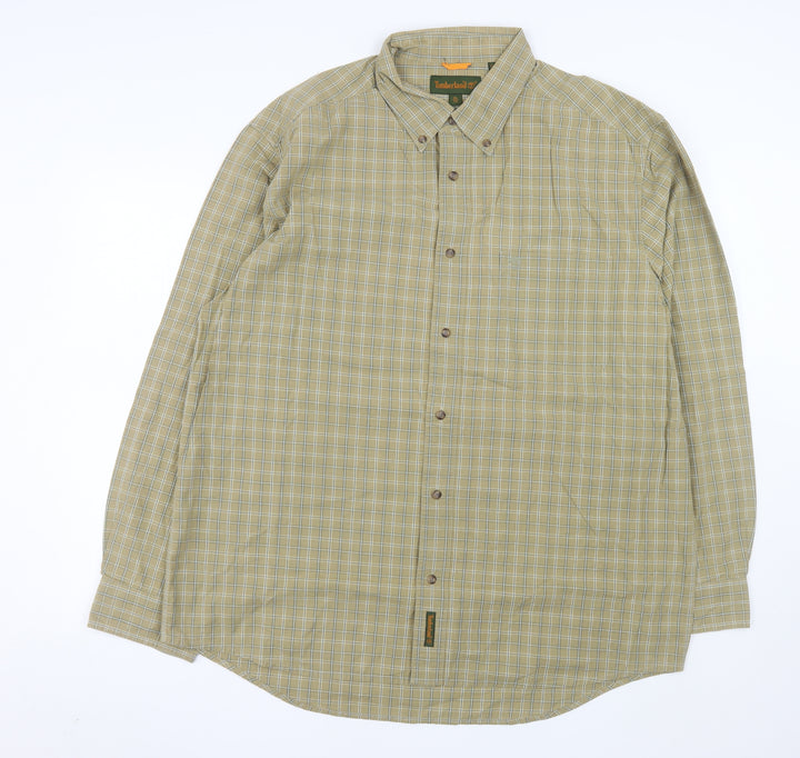 Timberland Men’s Beige Check Long Sleeve Button-Up Cotton Shirt XL