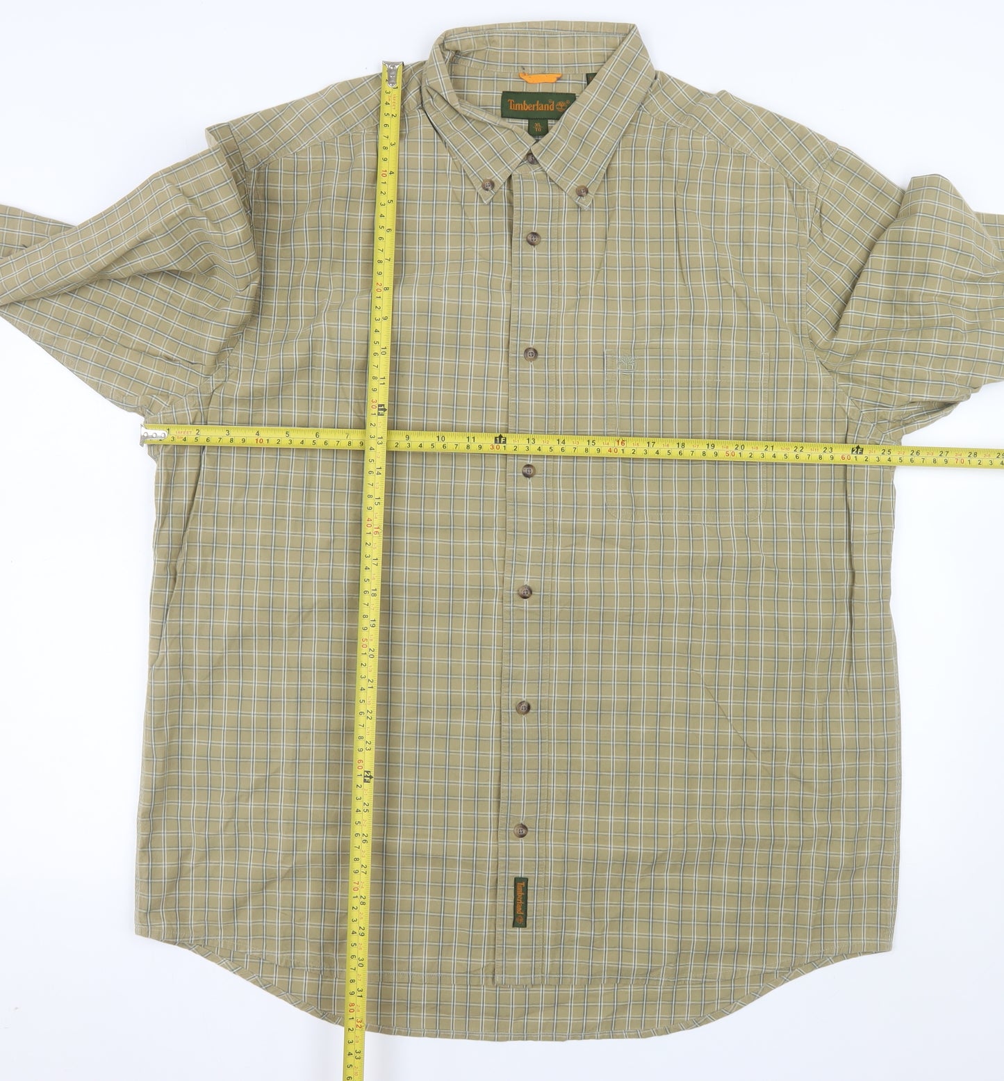 Timberland Men’s Beige Check Long Sleeve Button-Up Cotton Shirt XL