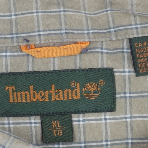 Timberland Men’s Beige Check Long Sleeve Button-Up Cotton Shirt XL