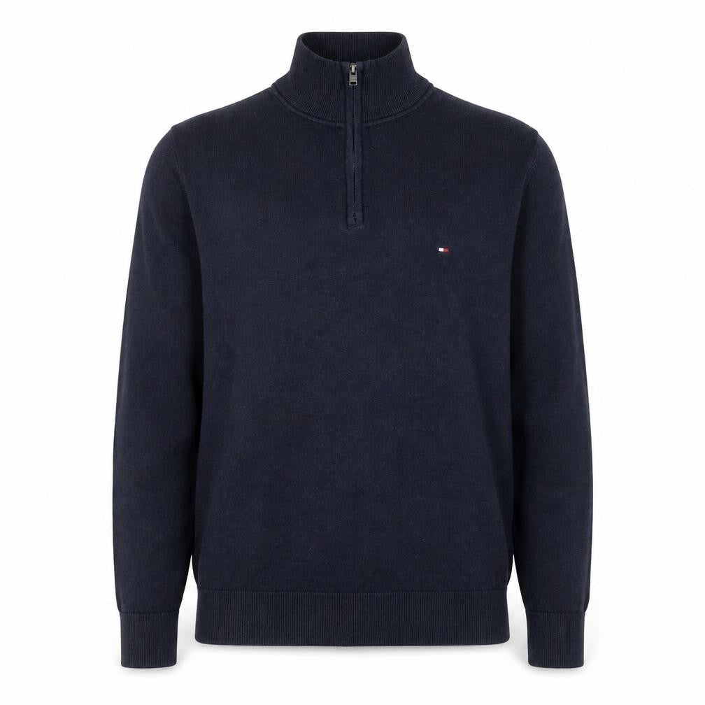 Front view of Tommy Hilfiger Men’s Blue 1/2 Zip Cotton Knit Sweatshirt S