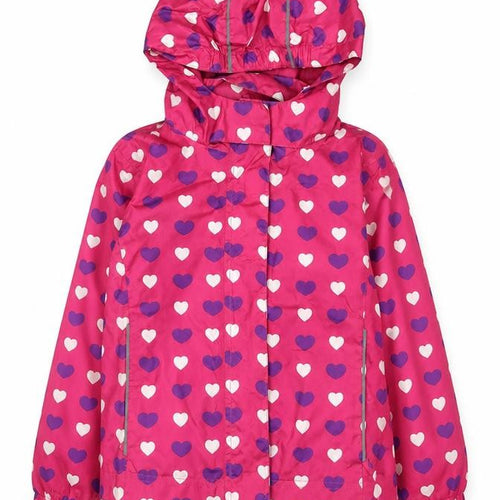 Avenue Girls Pink Heart Print Hooded Rain Coat 5-6 Years Water Resistant