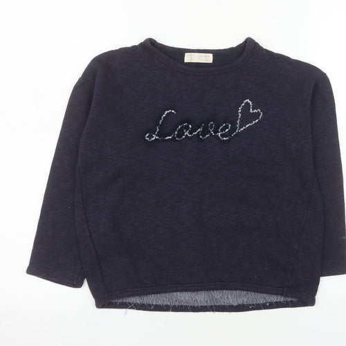 Zara Girls Navy Blue Sequin Love Pullover Sweatshirt Size 9-10 Years