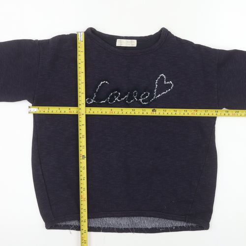 Zara Girls Navy Blue Sequin Love Pullover Sweatshirt Size 9-10 Years
