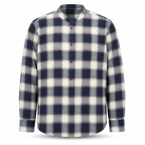 Paul Galvin Men's Blue Check Band Collar Button-Up Shirt XL