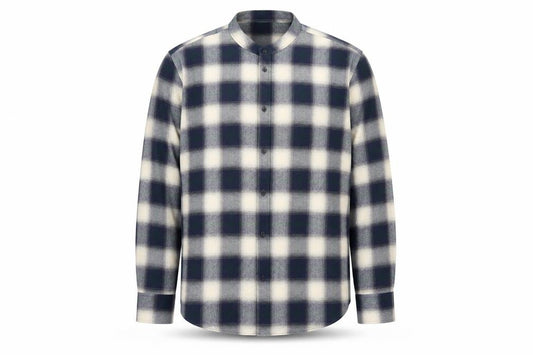 Front view of Paul Galvin Men's Blue Check Band Collar Button-Up Shirt XL
