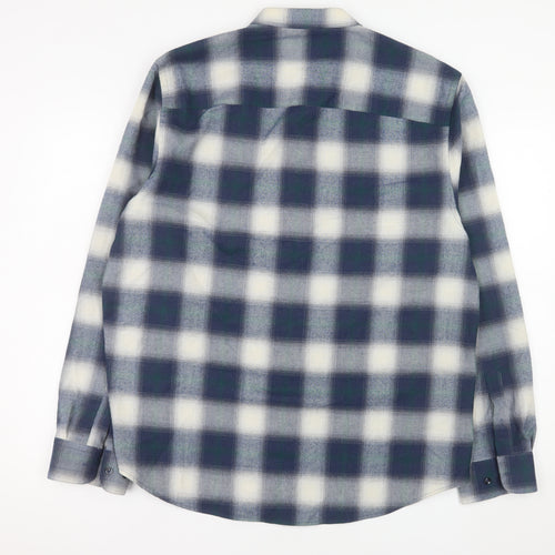Paul Galvin Men's Blue Check Band Collar Button-Up Shirt XL