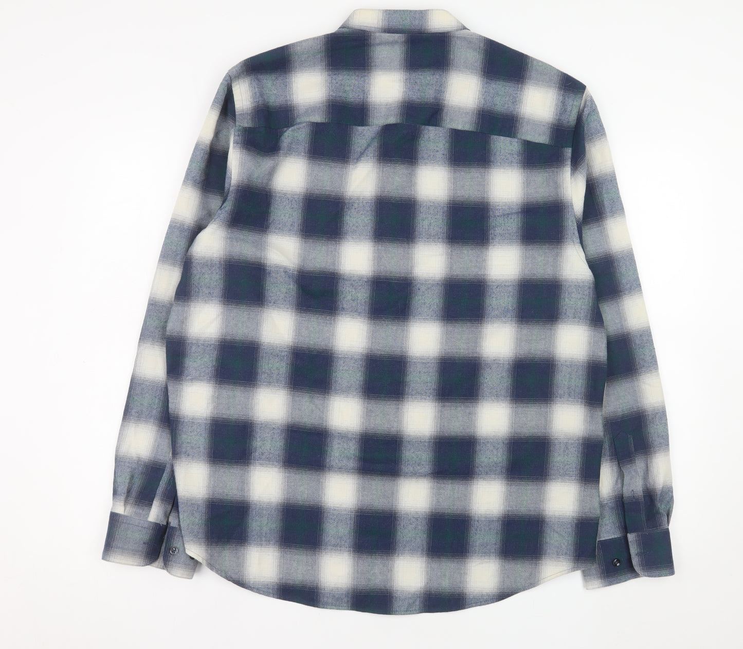 Paul Galvin Men's Blue Check Band Collar Button-Up Shirt XL