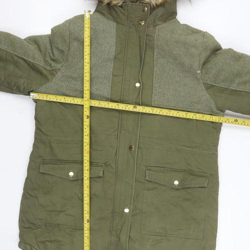 Influence Womens Green Faux Fur Hooded Parka Coat Size 14