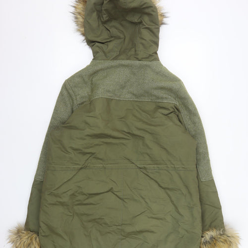 Influence Womens Green Faux Fur Hooded Parka Coat Size 14