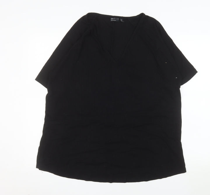 ASOS Women’s Black Cotton V-Neck Short Sleeve Tall Blouse UK 10