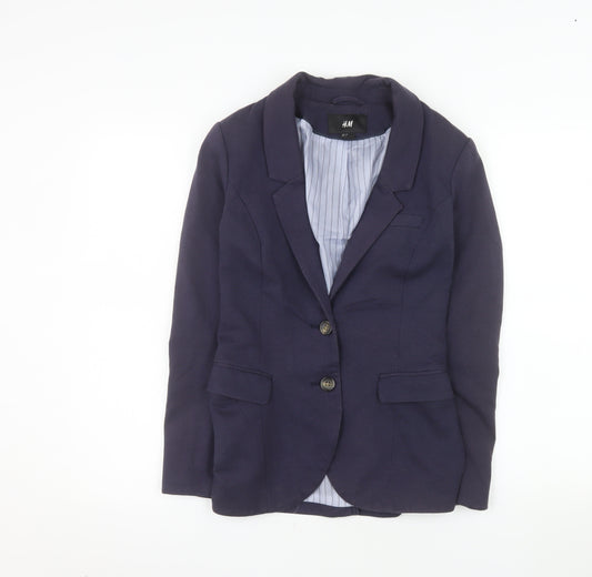 H&M Women's Blue Slim Fit Two-Button Blazer Size 6