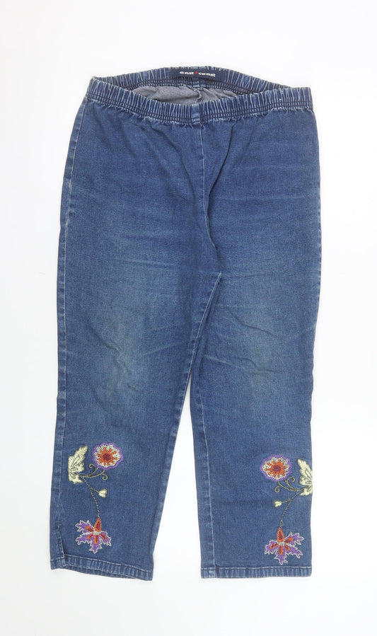 East Coast Women Blue Cropped Floral Embroidered Denim Jeans Size 20