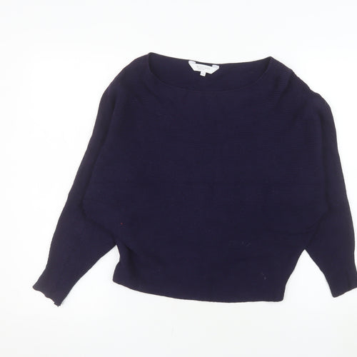 Principles Petite Women's Blue Boat Neck Long Sleeve Cotton Jumper Size 6