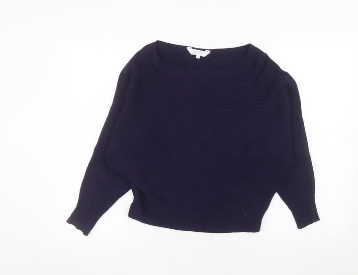Principles Petite Women's Blue Boat Neck Long Sleeve Cotton Jumper Size 6