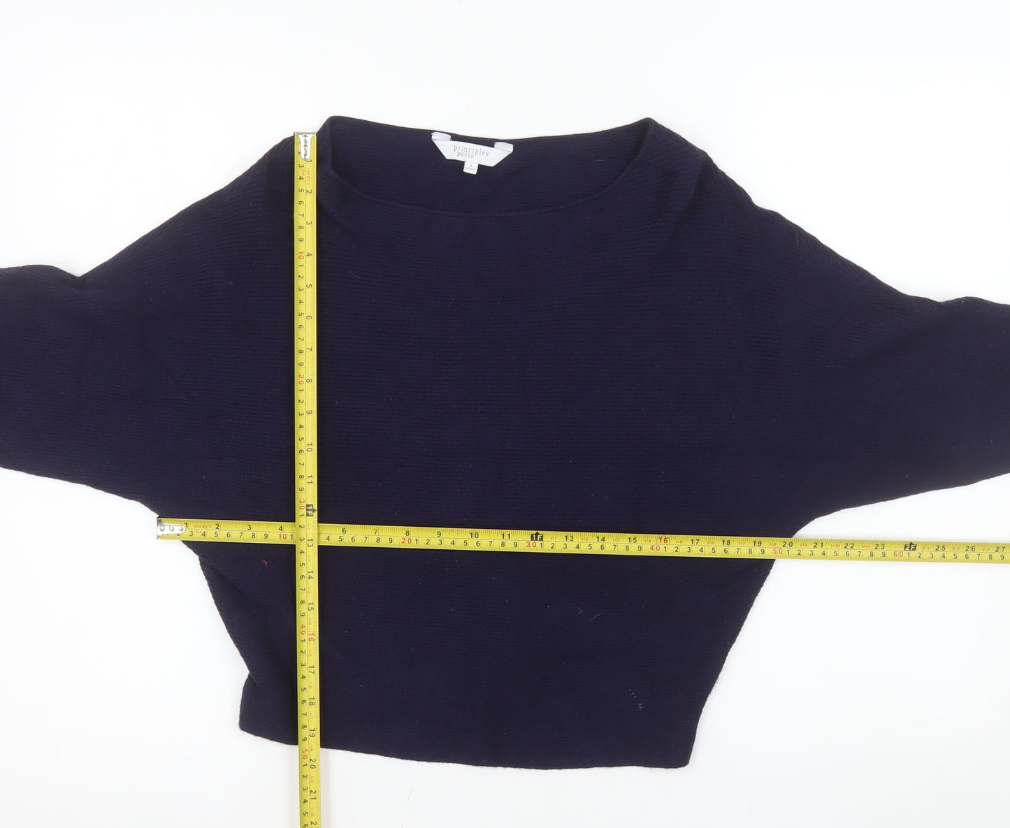 Principles Petite Women's Blue Boat Neck Long Sleeve Cotton Jumper Size 6