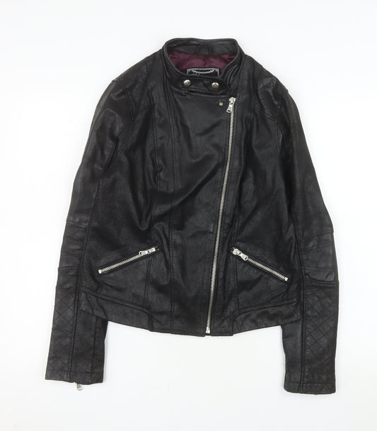 New Look Women’s Black Leather Biker Jacket Size 14