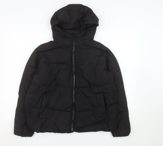 New Look Womens Black Puffer Jacket Hooded Short Size S