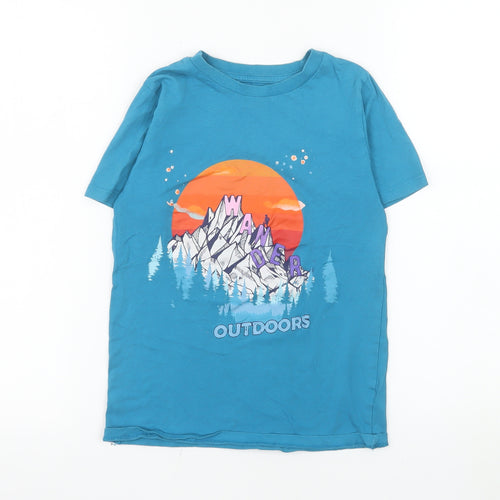 Dunnes Stores Boys Blue Wander Outdoors Graphic T-Shirt 8-9 Years Cotton