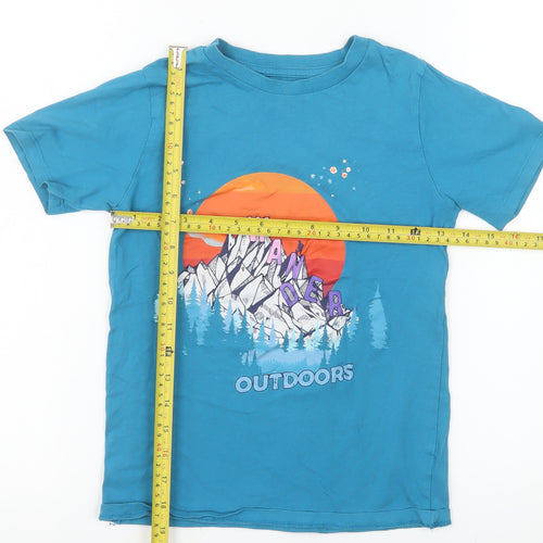 Dunnes Stores Boys Blue Wander Outdoors Graphic T-Shirt 8-9 Years Cotton